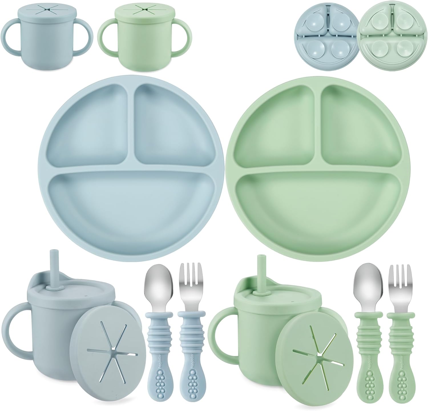 Baby Led Weaning Set - 2 Pack Silicone Divided Suction Plate