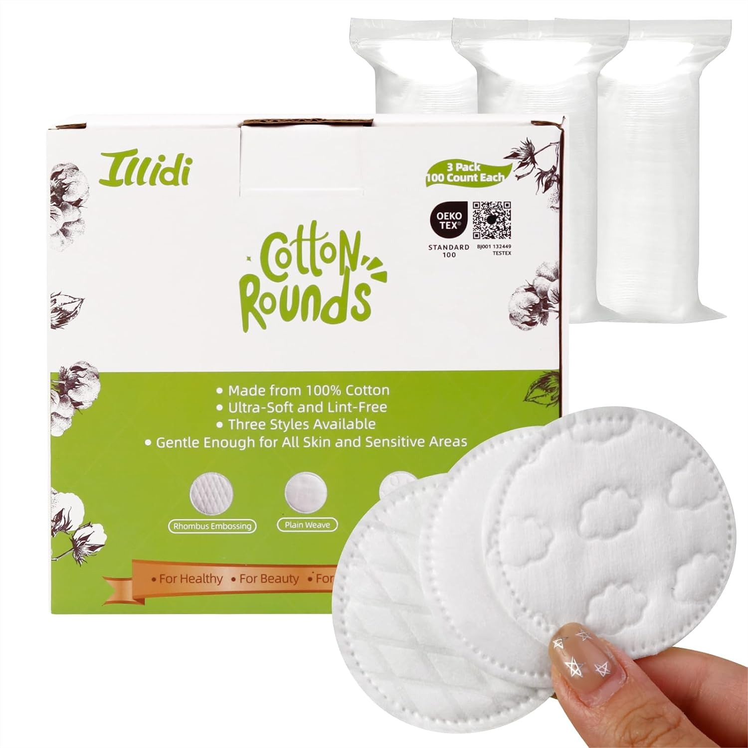 Baby Products Skin Care - 300-Count Embossed Cotton Rounds with 3